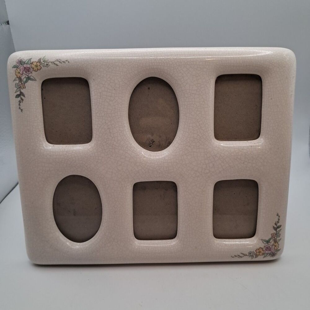 Vtg Ceramic 6 Mini Picture 9"x7"  Photo Frame Fits 3" x 2" Cottage Granny Core